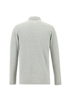 Açık Gri Melanj Polo Yaka Slim Fit Dar Kesim Fermuarlı Nakışlı Pamuk Sweatshirt