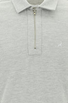 Açık Gri Melanj Polo Yaka Slim Fit Dar Kesim Fermuarlı Nakışlı Pamuk Sweatshirt