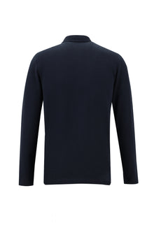 Orta Lacivert Polo Yaka Slim Fit Dar Kesim Fermuarlı Nakışlı Pamuk Sweatshirt