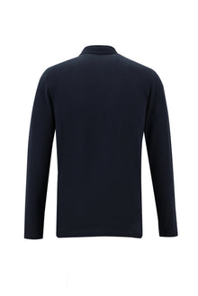 Orta Lacivert Polo Yaka Slim Fit Dar Kesim Fermuarl? Nak??l? Pamuk Sweatshirt-Abdullah Ki??l?