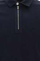 Orta Lacivert Polo Yaka Slim Fit Dar Kesim Fermuarlı Nakışlı Pamuk Sweatshirt