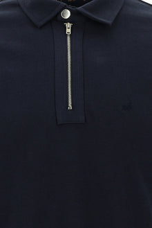 Orta Lacivert Polo Yaka Slim Fit Dar Kesim Fermuarlı Nakışlı Pamuk Sweatshirt