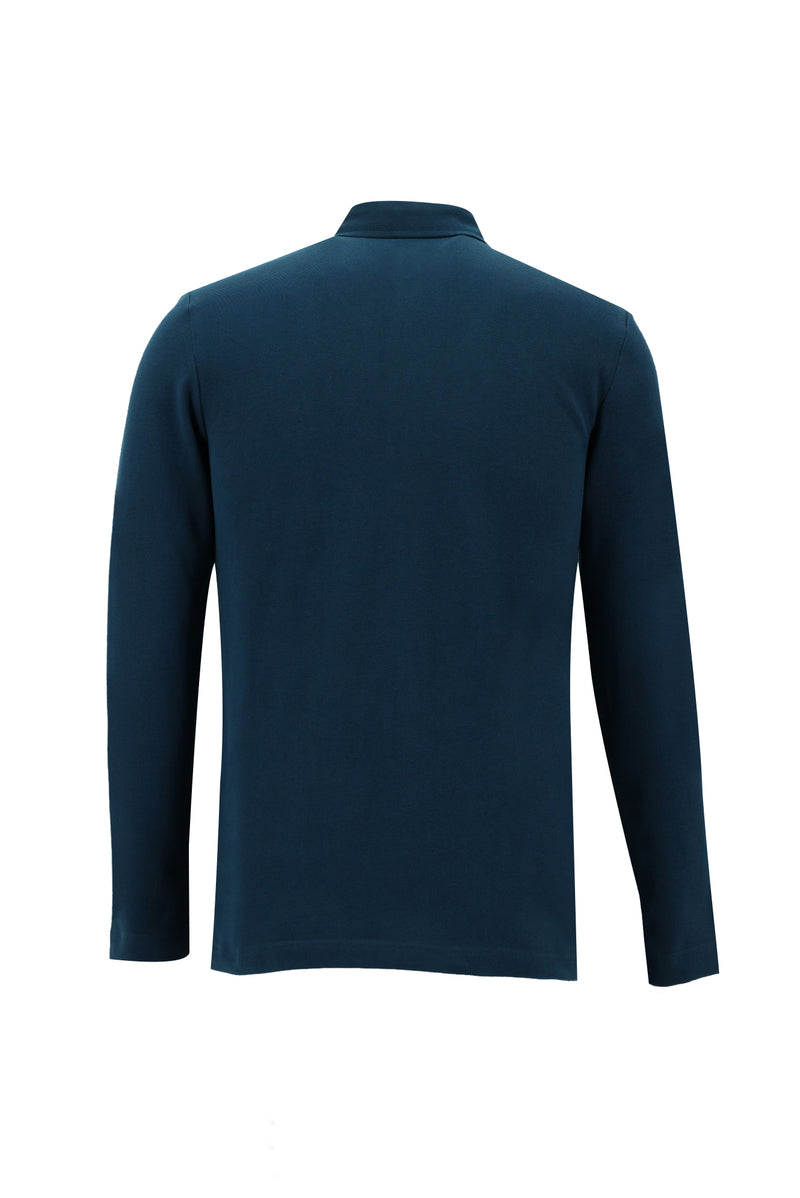 Koyu Yeşil Polo Yaka Slim Fit Dar Kesim Fermuarlı Nakışlı Pamuk Sweatshirt