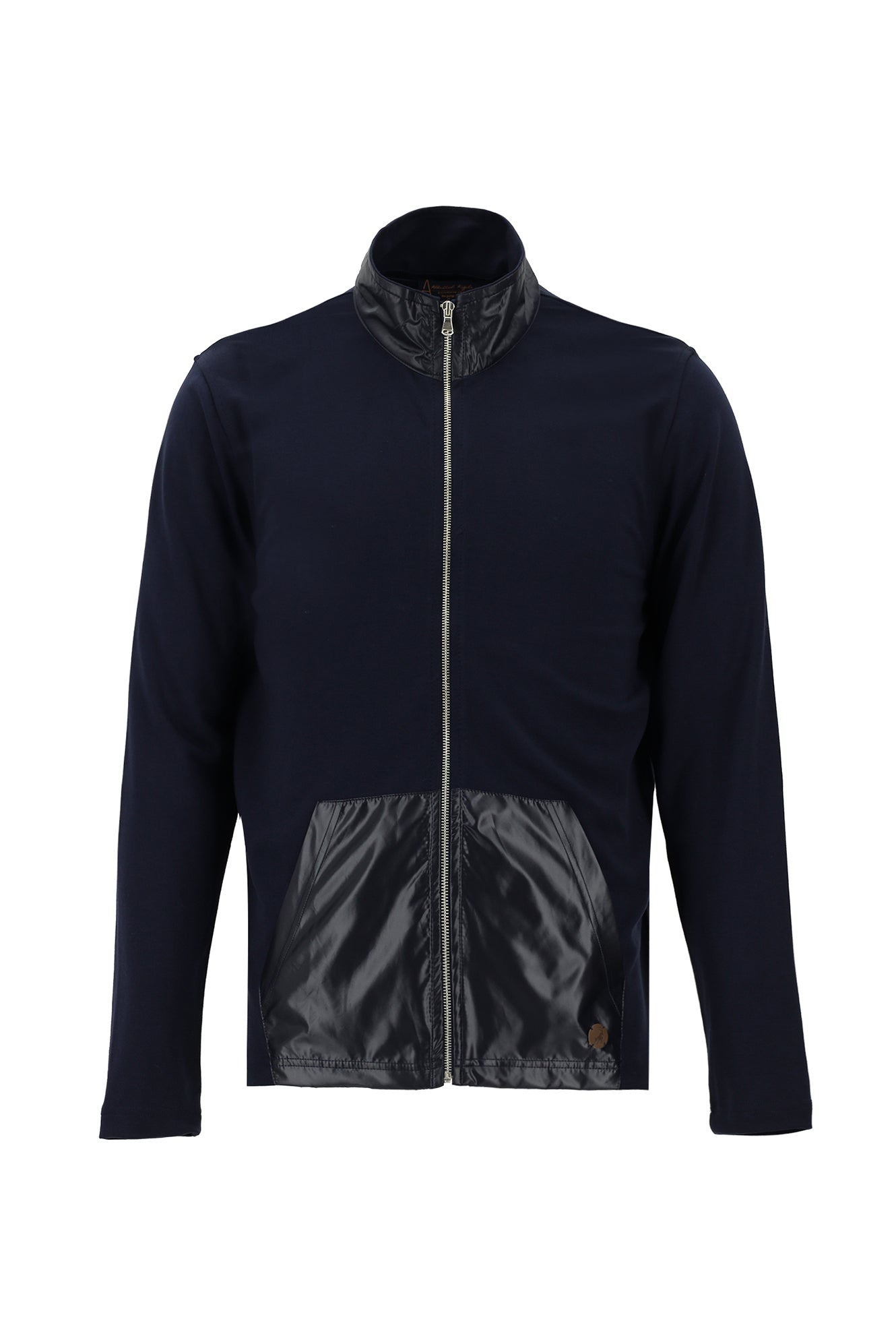 Orta Lacivert Dik Yaka Regular Fit Fermuarlı Pamuklu Sweatshirt