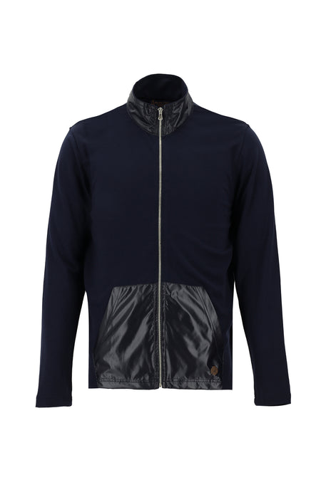 Orta Lacivert Dik Yaka Regular Fit Fermuarlı Pamuklu Sweatshirt
