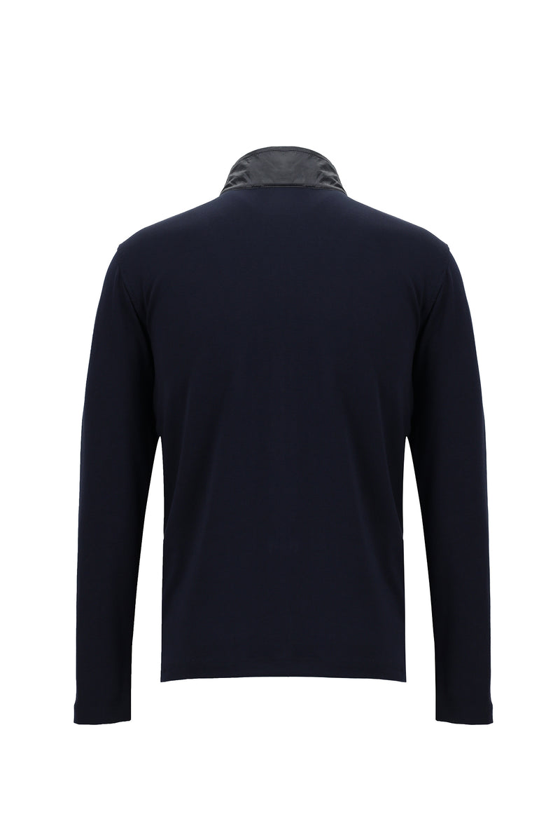 Orta Lacivert Dik Yaka Regular Fit Fermuarlı Pamuklu Sweatshirt