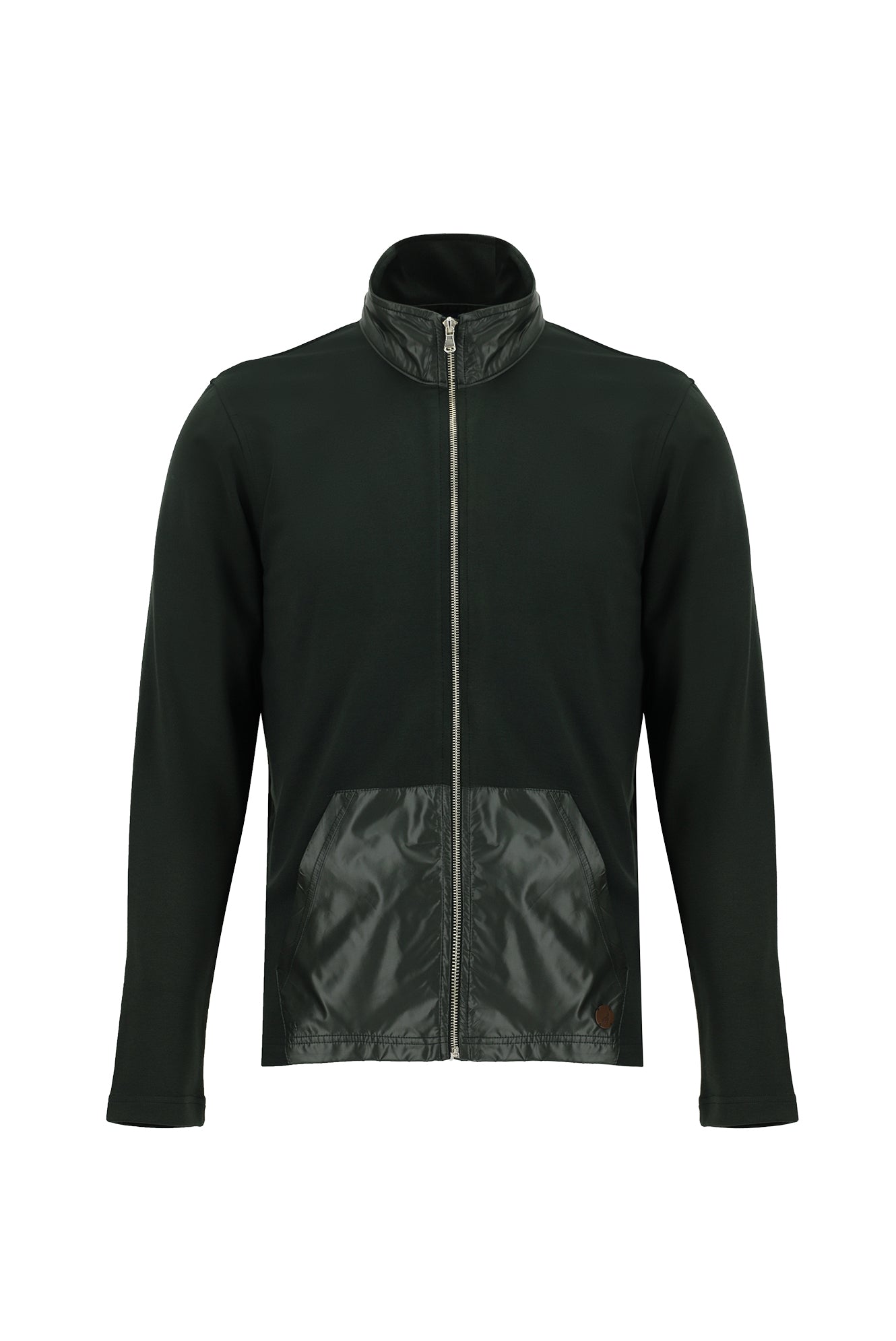 Orta Haki Dik Yaka Regular Fit Fermuarlı Pamuklu Sweatshirt