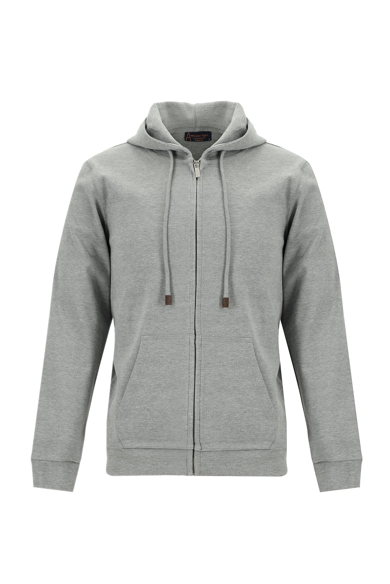 Açık Gri Melanj Kapüşonlu Regular Fit Fermuarlı Sweatshirt