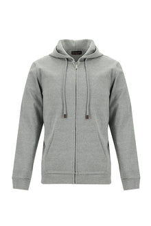 Açık Gri Melanj Kapüşonlu Regular Fit Fermuarlı Sweatshirt