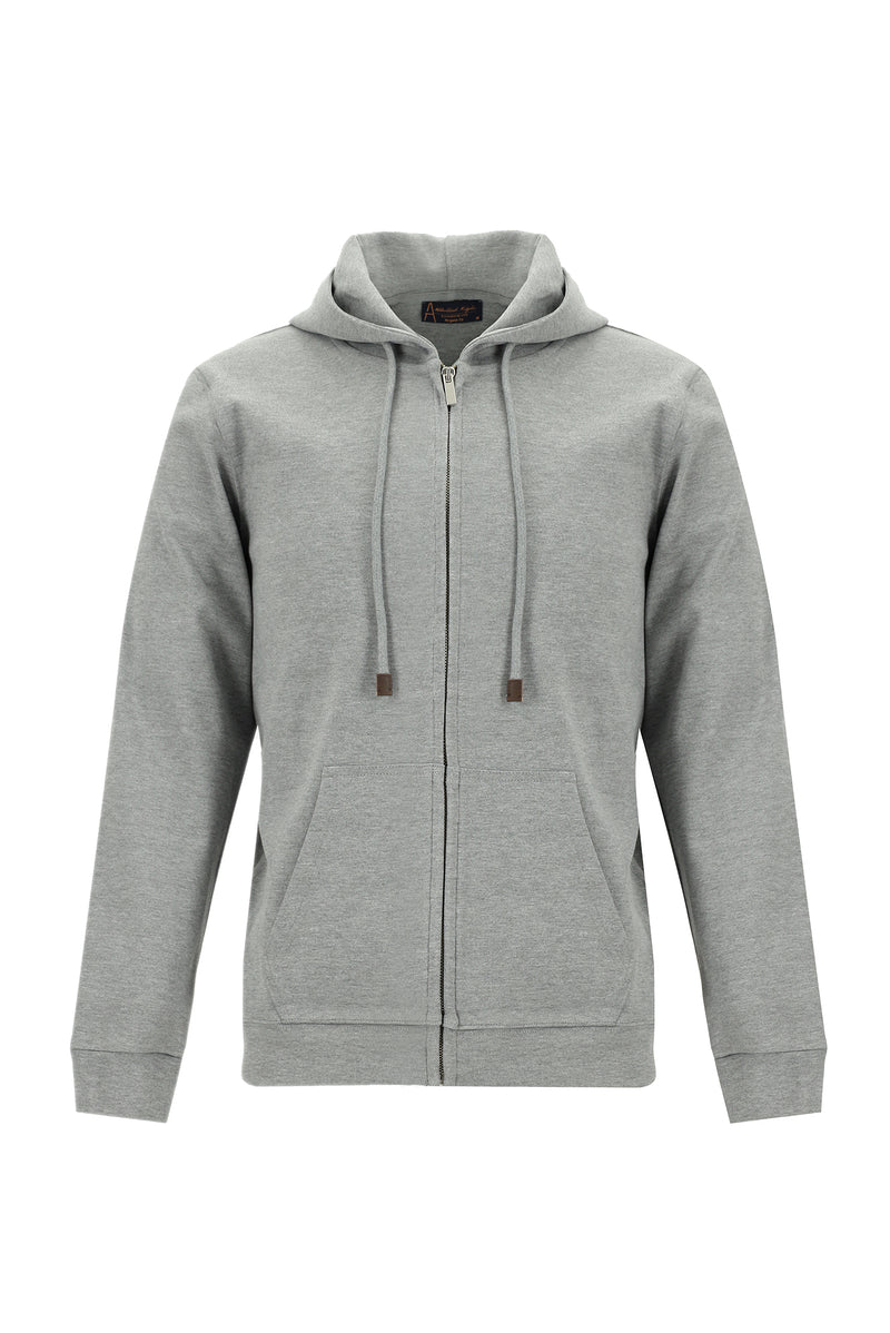 Açık Gri Melanj Kapüşonlu Regular Fit Fermuarlı Sweatshirt