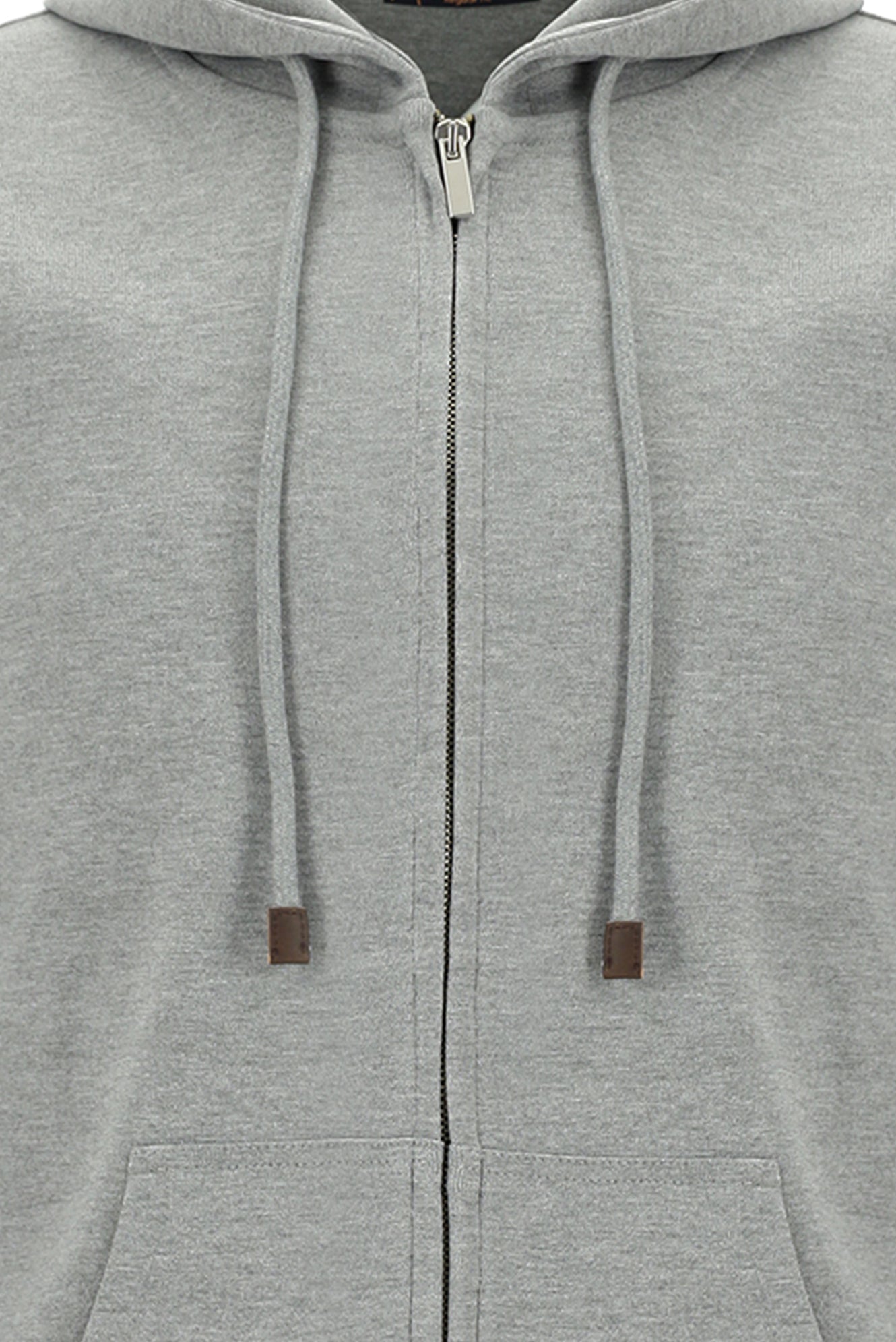 Açık Gri Melanj Kapüşonlu Regular Fit Fermuarlı Sweatshirt