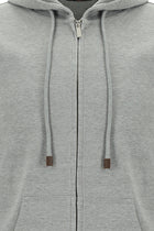 Açık Gri Melanj Kapüşonlu Regular Fit Fermuarlı Sweatshirt