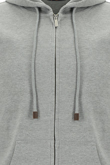 Açık Gri Melanj Kapüşonlu Regular Fit Fermuarlı Sweatshirt