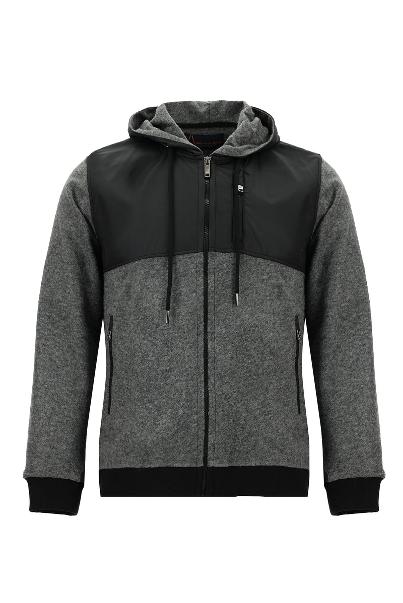Açık Füme Kapüşonlu Regular Fit Fermuarlı Yünlü Sweatshirt