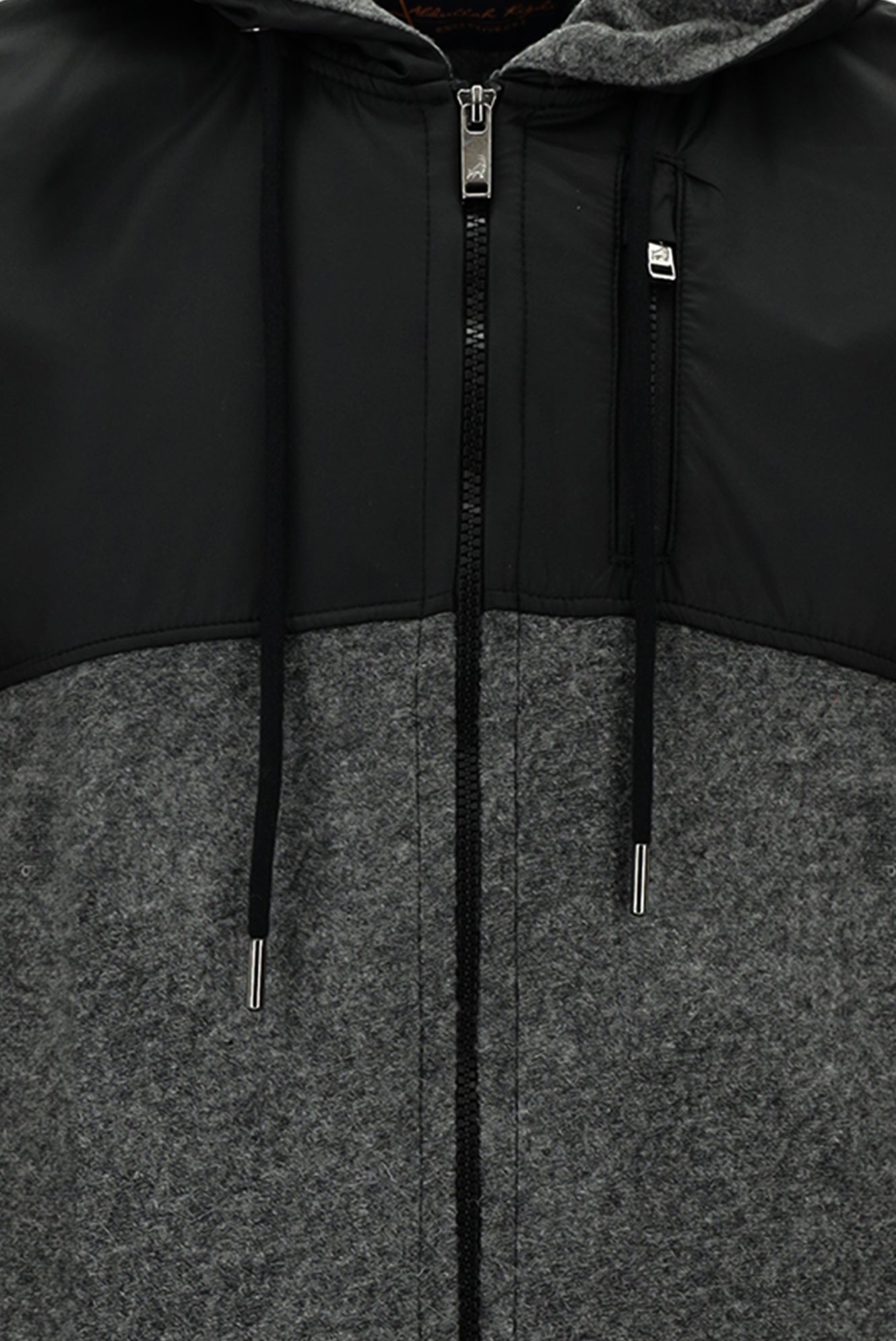 Açık Füme Kapüşonlu Regular Fit Fermuarlı Yünlü Sweatshirt