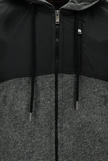 Açık Füme Kapüşonlu Regular Fit Fermuarlı Yünlü Sweatshirt