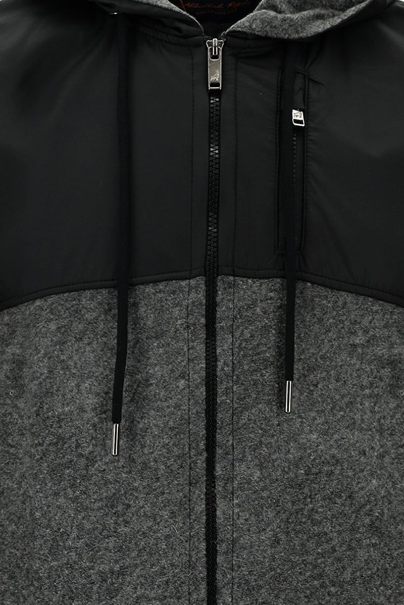 Açık Füme Kapüşonlu Regular Fit Fermuarlı Yünlü Sweatshirt