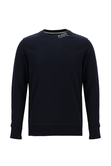 Koyu Lacivert Bisiklet Yaka Regular Fit Baskılı Sweatshirt