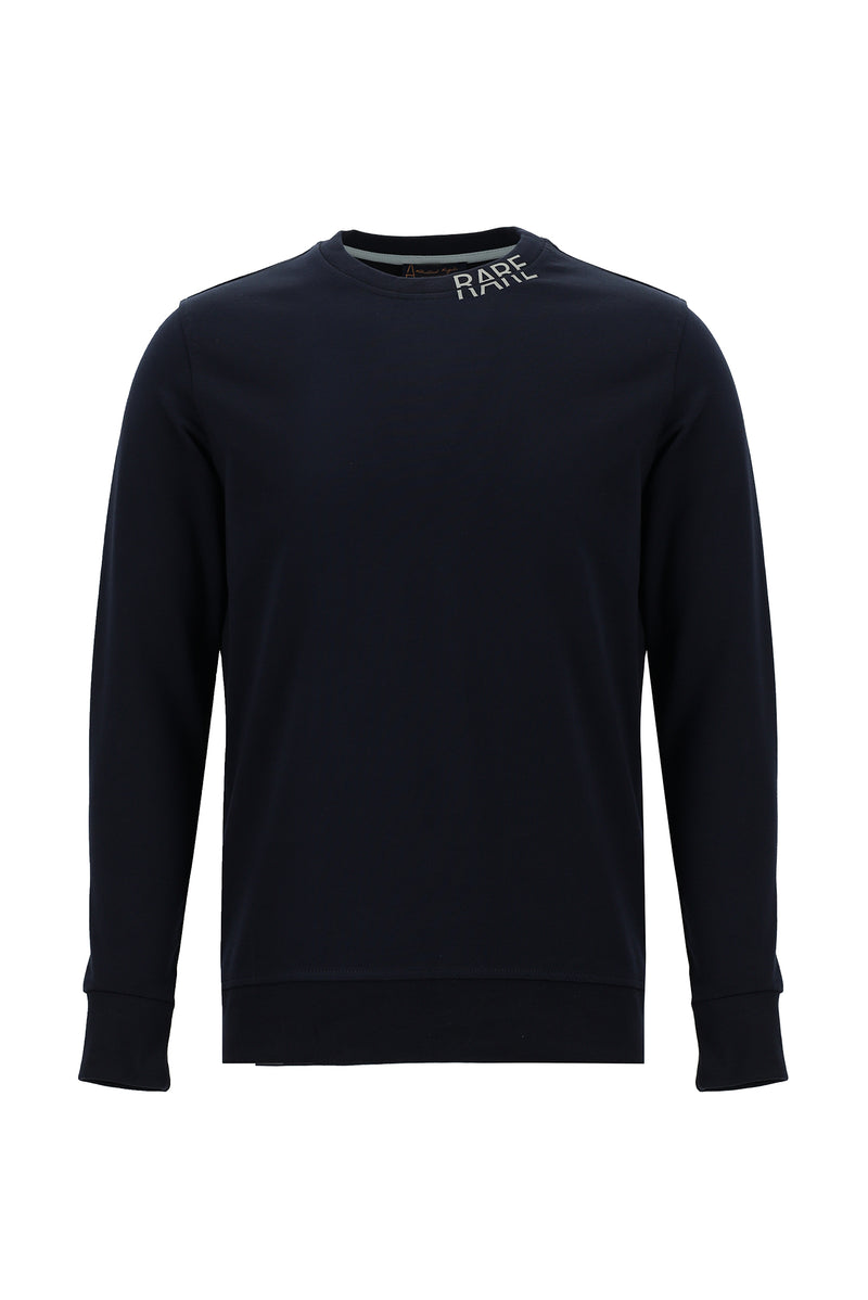 Koyu Lacivert Bisiklet Yaka Regular Fit Baskılı Sweatshirt