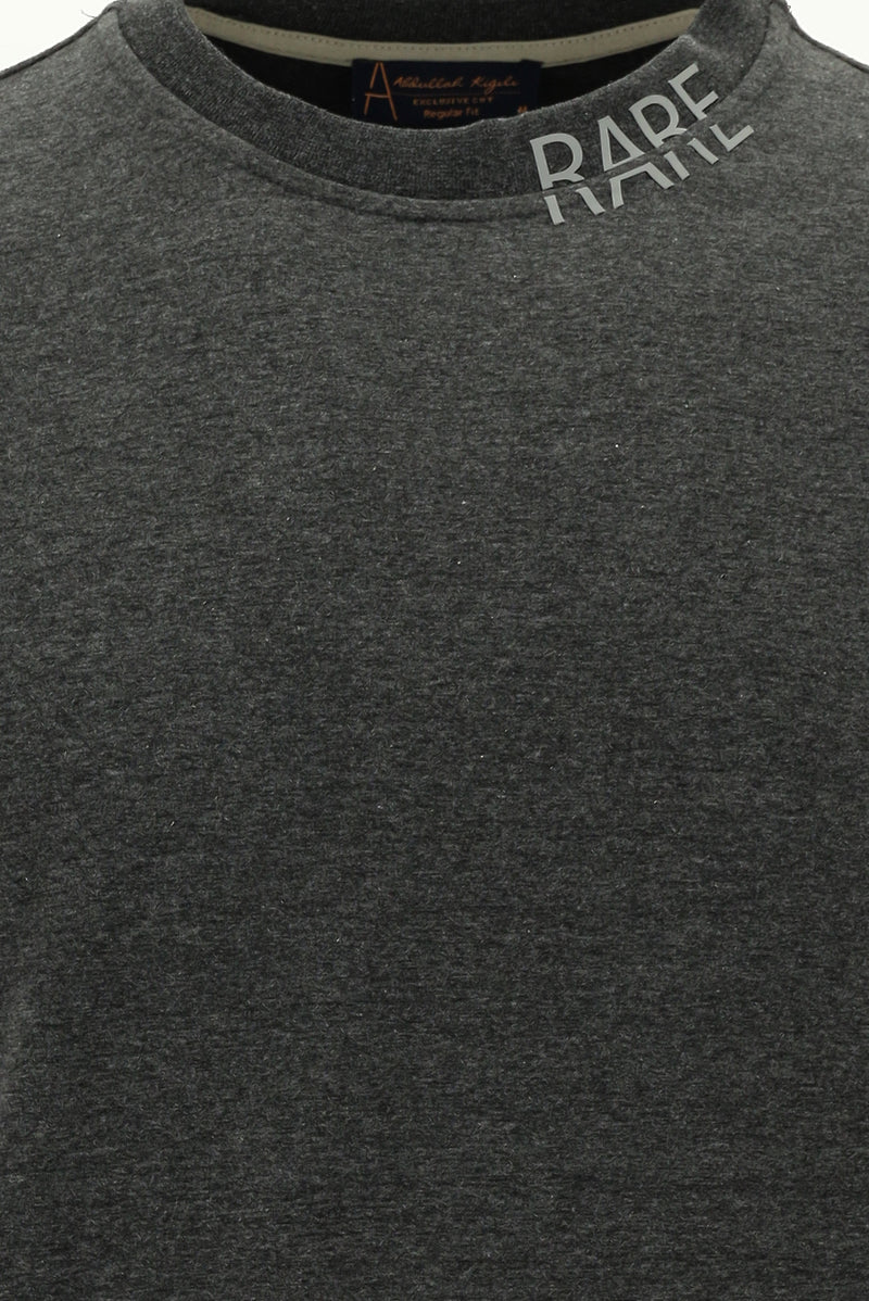 Koyu Antrasit Melanj Bisiklet Yaka Regular Fit Baskılı Sweatshirt