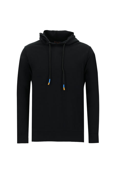 Siyah Kapüşonlu Regular Fit Pamuk Sweatshirt