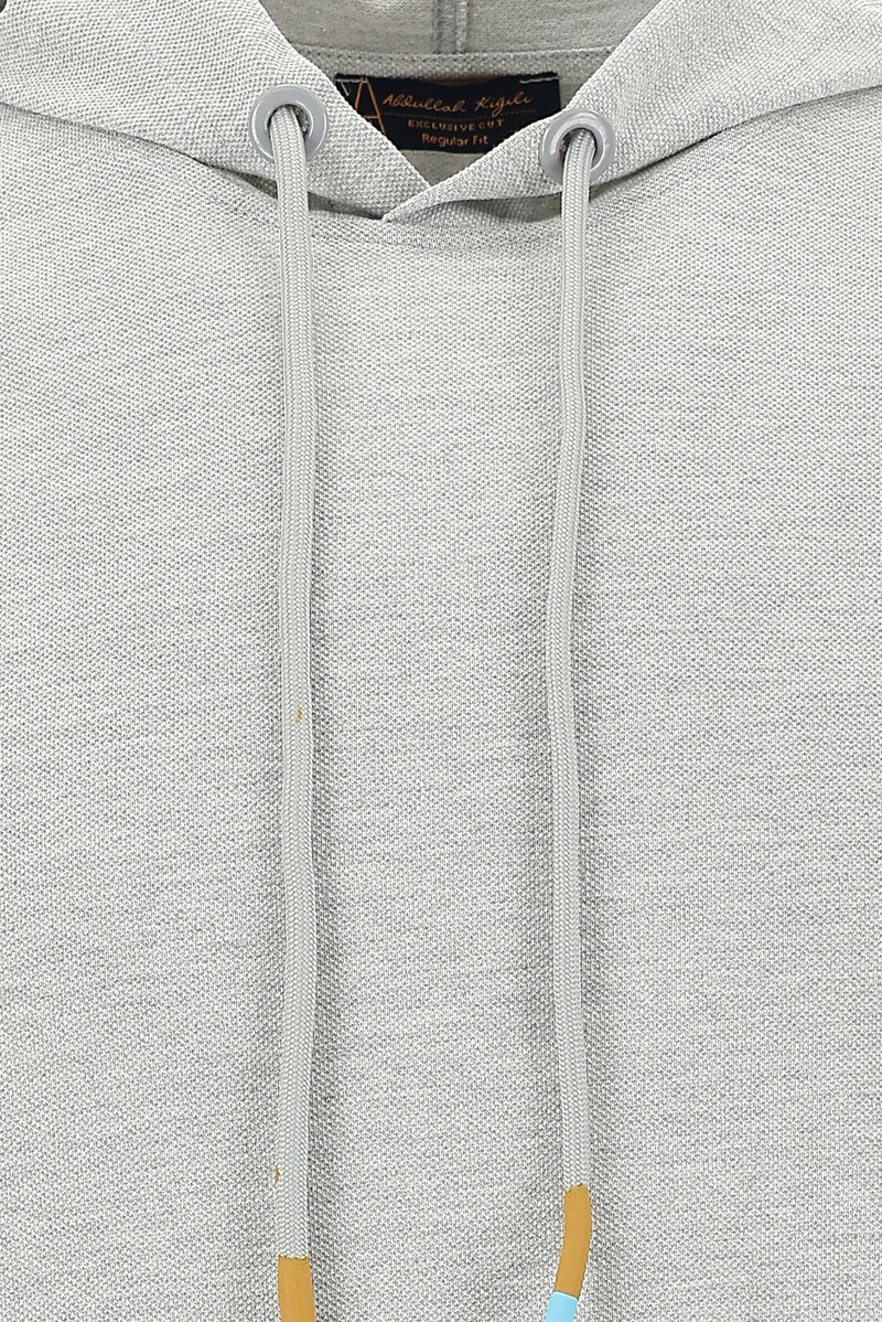 Açık Gri Melanj Kapüşonlu Regular Fit Pamuk Sweatshirt