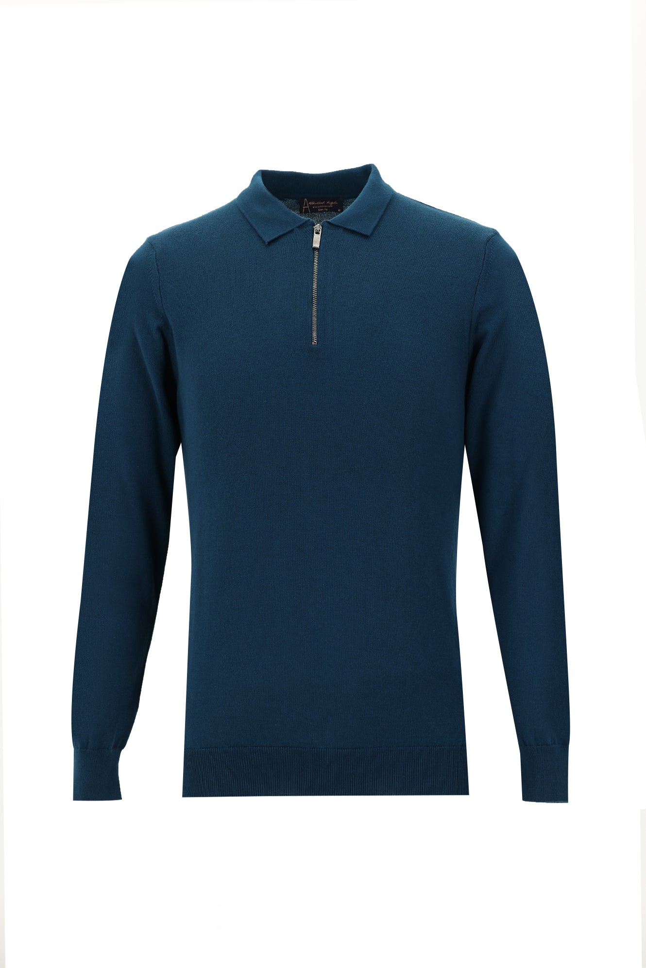 Orta Petrol Polo Yaka Slim Fit Dar Kesim Fermuarl? Triko Kazak-Abdullah Ki??l?