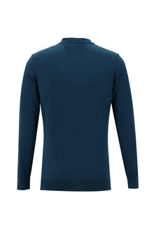 Orta Petrol Polo Yaka Slim Fit Dar Kesim Fermuarl? Triko Kazak-Abdullah Ki??l?