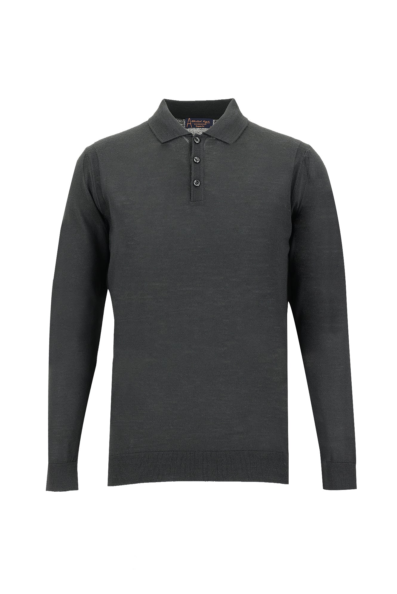 Siyah Polo Yaka Regular Fit Yünlü Triko Kazak