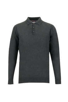 Siyah Polo Yaka Regular Fit Yünlü Triko Kazak