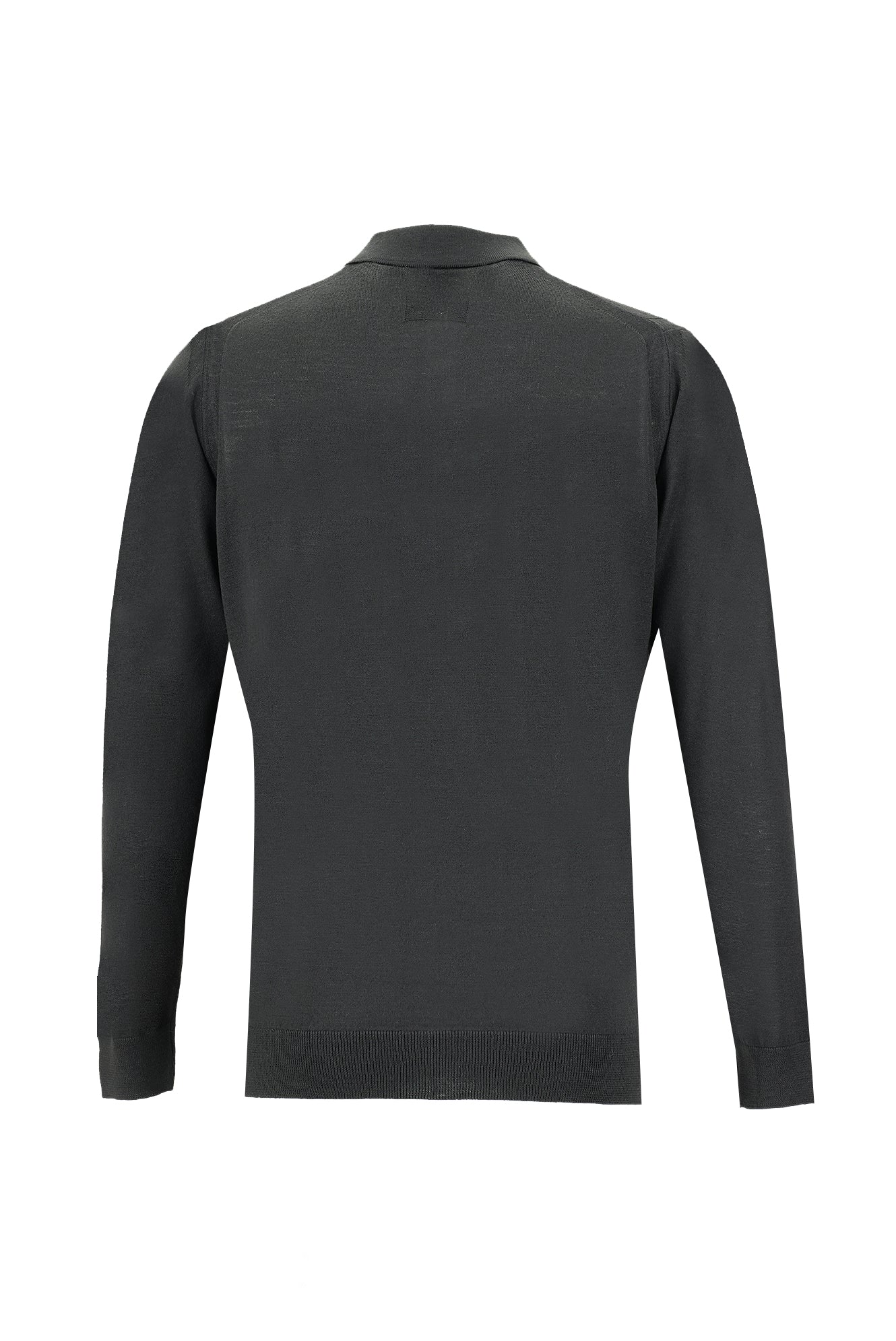 Siyah Polo Yaka Regular Fit Yünlü Triko Kazak