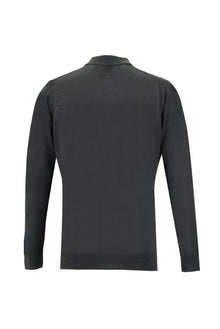 Siyah Polo Yaka Regular Fit Yünlü Triko Kazak