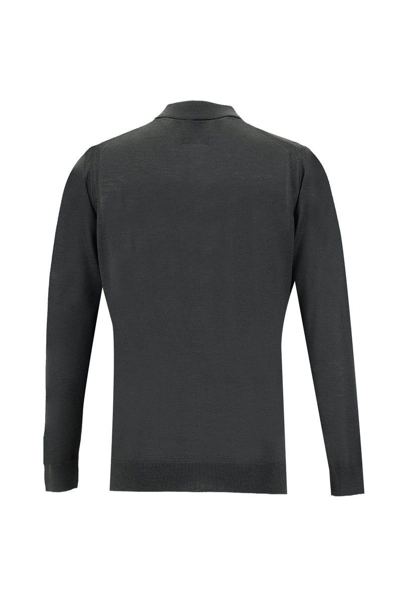 Siyah Polo Yaka Regular Fit Yünlü Triko Kazak