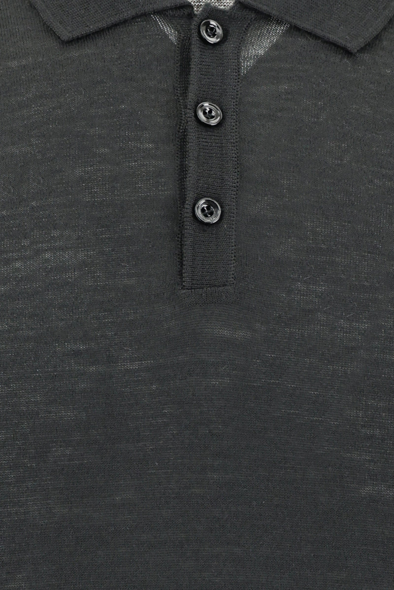 Siyah Polo Yaka Regular Fit Yünlü Triko Kazak