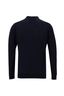 Koyu Lacivert Polo Yaka Regular Fit Yünlü Triko Kazak