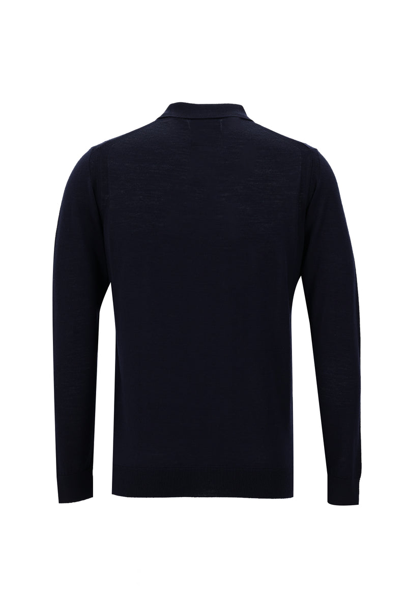Koyu Lacivert Polo Yaka Regular Fit Yünlü Triko Kazak