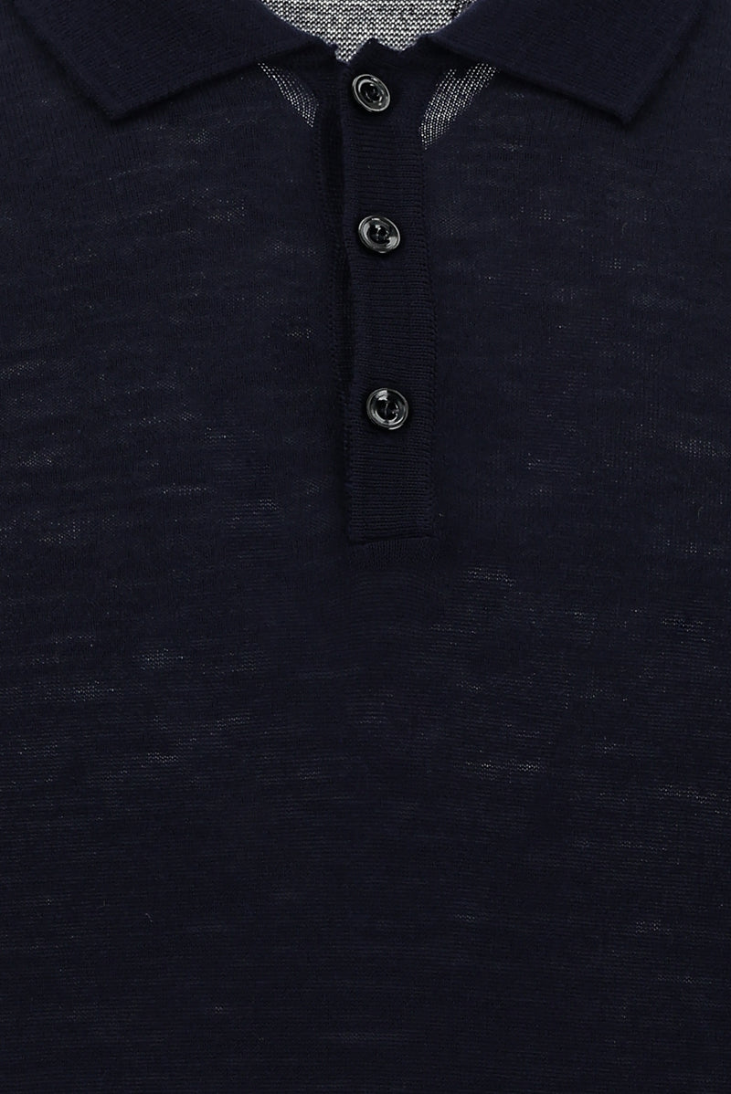 Koyu Lacivert Polo Yaka Regular Fit Yünlü Triko Kazak