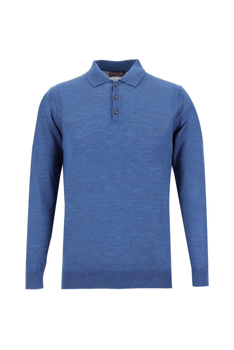 Koyu Petrol Polo Yaka Regular Fit Yünlü Triko Kazak