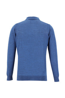 Koyu Petrol Polo Yaka Regular Fit Yünlü Triko Kazak