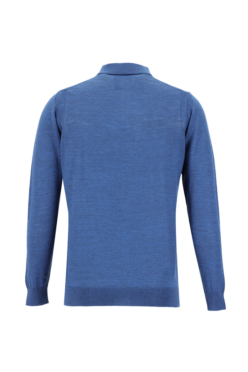 Koyu Petrol Polo Yaka Regular Fit Yünlü Triko Kazak