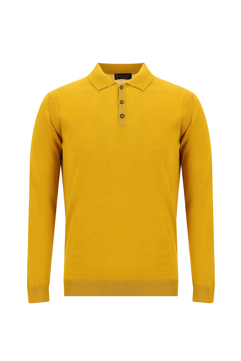 Hardal Polo Yaka Regular Fit Yünlü Triko Kazak
