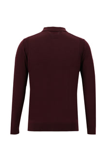Koyu Bordo Polo Yaka Regular Fit Yünlü Triko Kazak