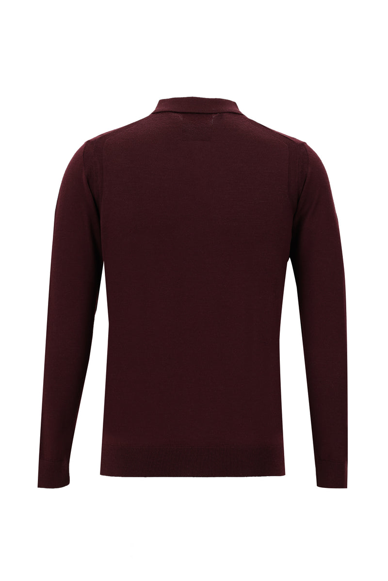 Koyu Bordo Polo Yaka Regular Fit Yünlü Triko Kazak