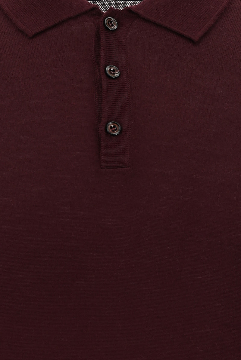 Koyu Bordo Polo Yaka Regular Fit Yünlü Triko Kazak