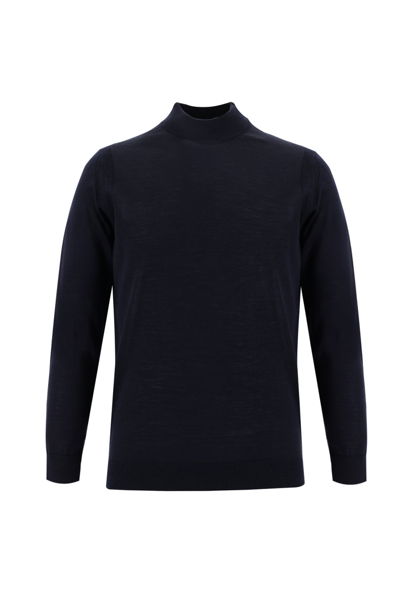 Koyu Lacivert Yarım Balıkçı Yaka Regular Fit Yünlü Triko Kazak