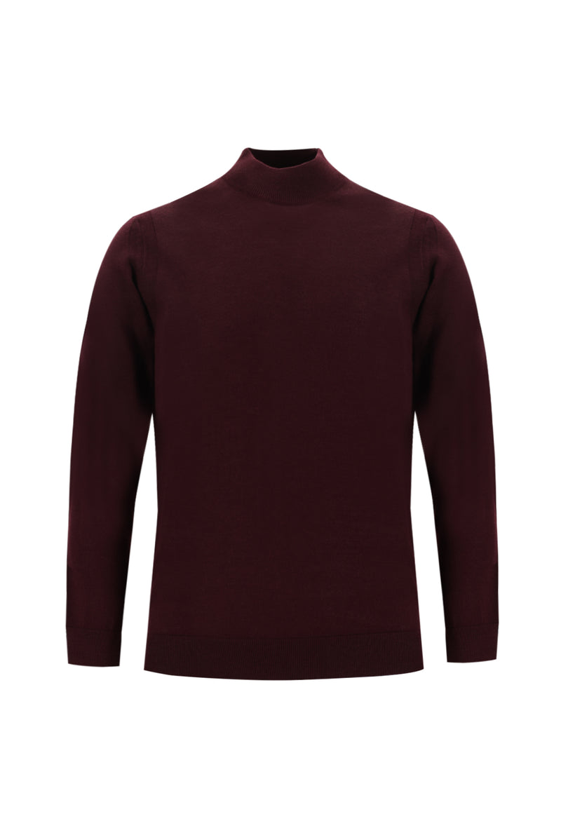 Koyu Bordo Yarım Balıkçı Yaka Regular Fit Yünlü Triko Kazak