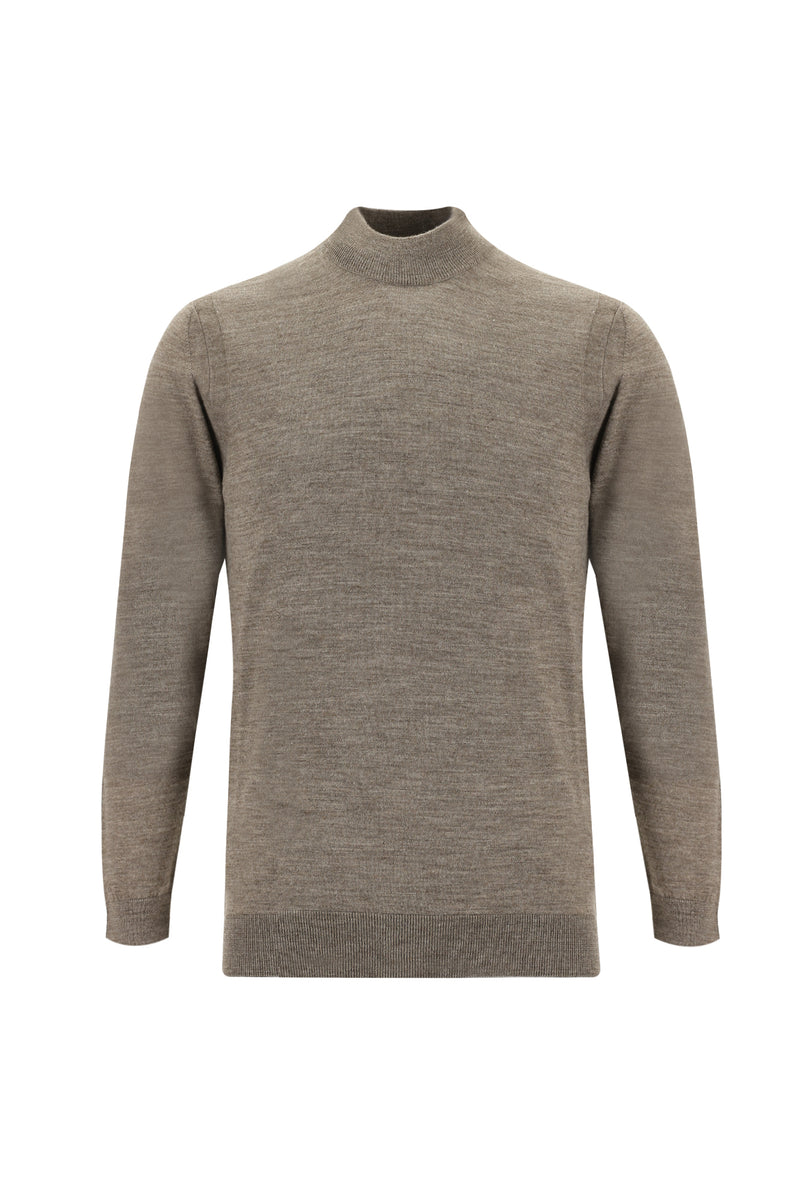 Açık Vizon Yarım Balıkçı Yaka Regular Fit Yünlü Triko Kazak