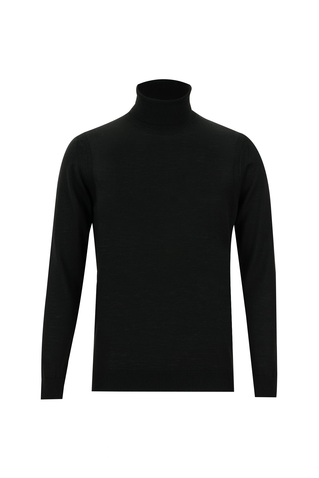 Siyah Balıkçı Yaka Regular Fit Yünlü Triko Kazak