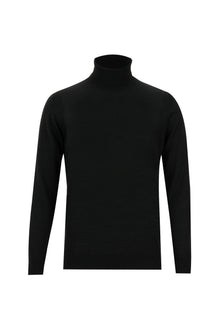 Siyah Balıkçı Yaka Regular Fit Yünlü Triko Kazak
