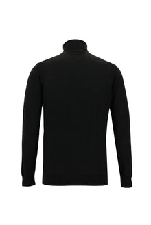 Siyah Balıkçı Yaka Regular Fit Yünlü Triko Kazak